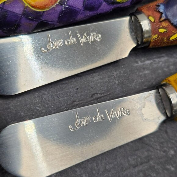 Set Of 4 Joie De Vivre Cheese Spreaders Fruit Motif Handles HS253 - Picture 2 of 4